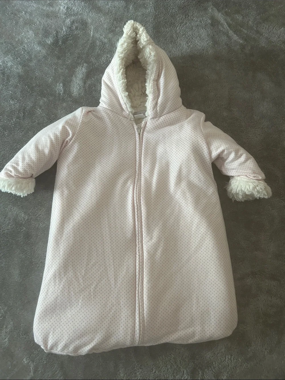 Restoration Hardware Baby & Child Pink gray Polka Dot Hooded Bunting pram 6 mos